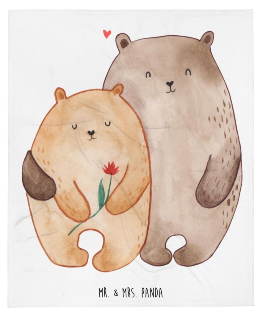 Mr. & Mrs. Panda Tagesdecke Bären Liebe - Weiß - Geschenk, Kuscheldecke, Kuscheln, Bettdecke, Decke, Blume, Freundin, Kunstfelldecke, Bär, Verkn...