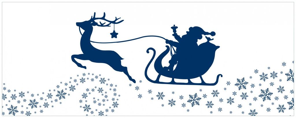 Wallario Premium Glasbild, freischwebende Optik, kräftige Farben, Größe 125 x 50 cm Motiv Weihnachtsmann auf seinem Schlitten mit Rentier