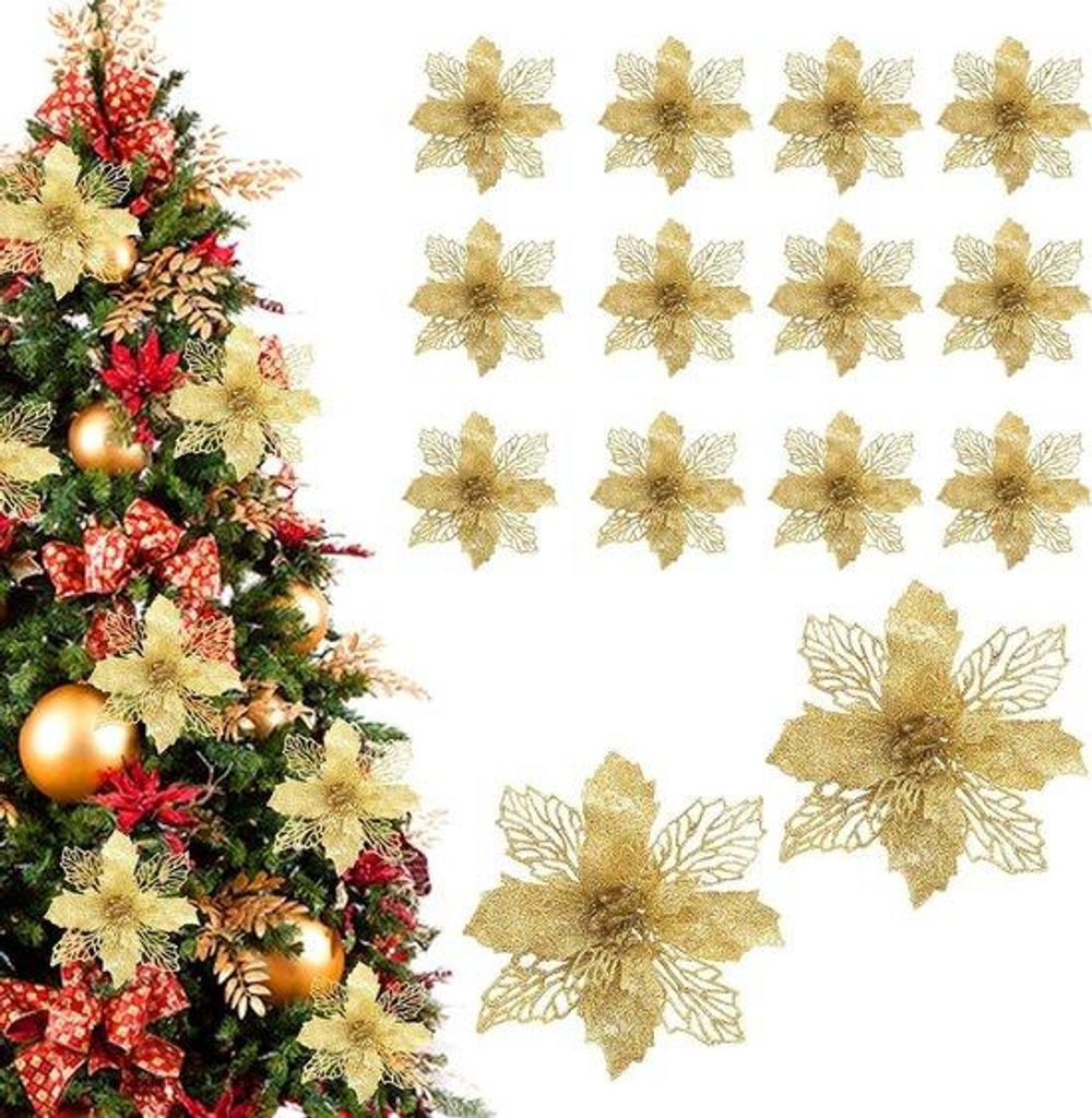 Glitzernde Kerzenständer für Weihnachtsbäume - Set aus 12 Teilen.