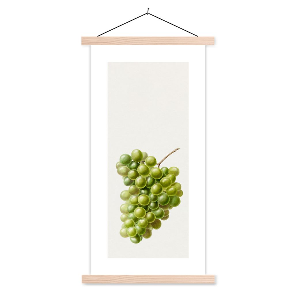 MuchoWow Textilposter Weintrauben - Obst - Lebensmittel 40x80 cm mit holzfarbenen Rahmen - Wohnzimmer