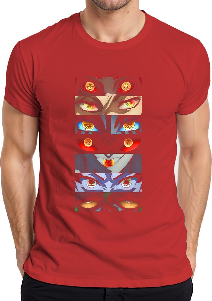 Anime Manga Dämon Augenreihe Otaku Geschenk Halloween gruselig Herren T-Shirt, Rot, XL