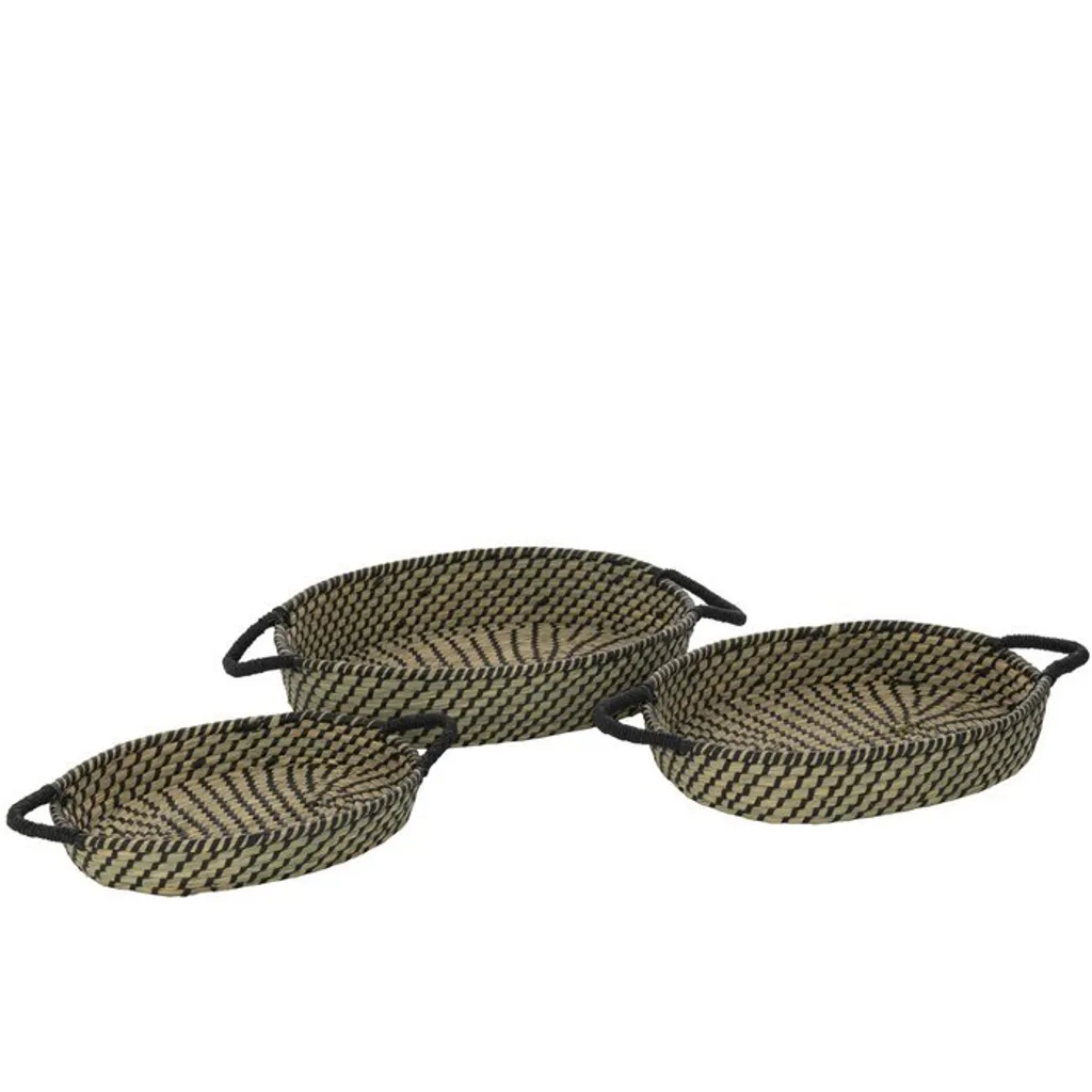 Organisez votre Intérieur : Paniers Ovales en Paille J-Line Naturel/Noir