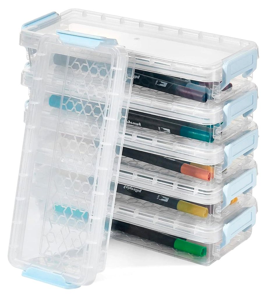 6er Set stapelbare Stifteboxen, Aufbewahrungsbehälter, Schreibtisch Organizer, transparenter Kunststoff, für kleine Teile und Schrein