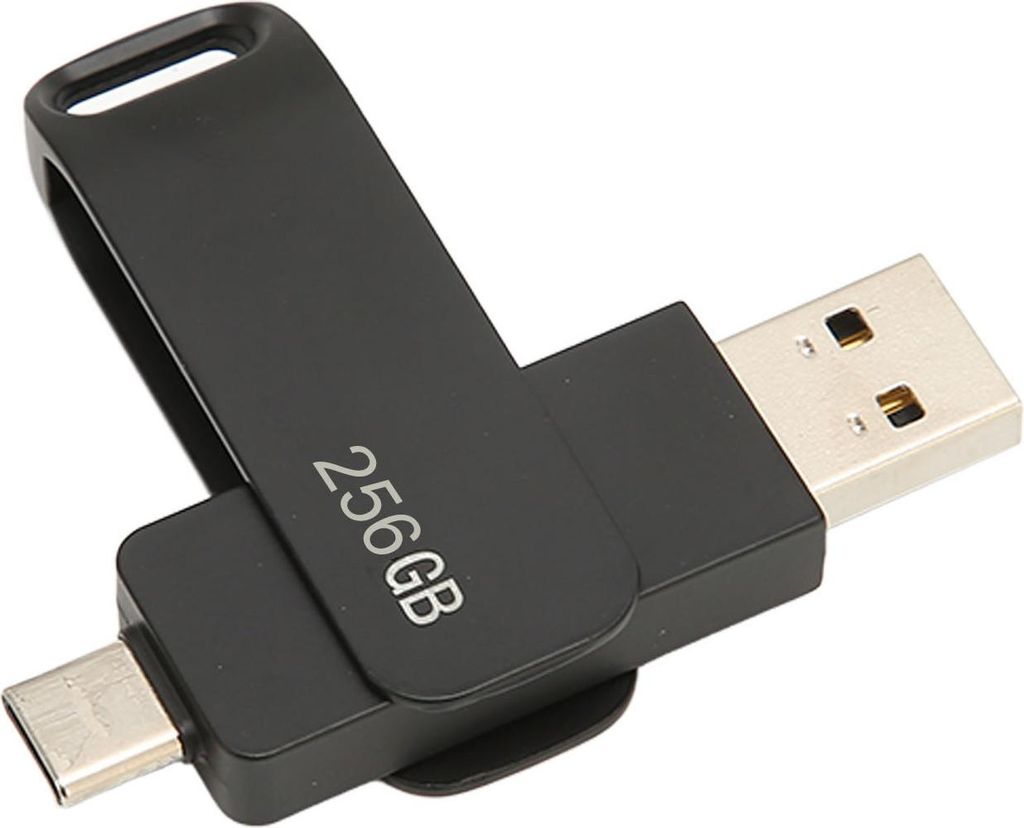 USB 3.0 Type C 2-in-1 Telefon Speicherstick, Metall Rotierbar, Tragbares Flash-Laufwerk für Tablets, 256GB, Schwarz