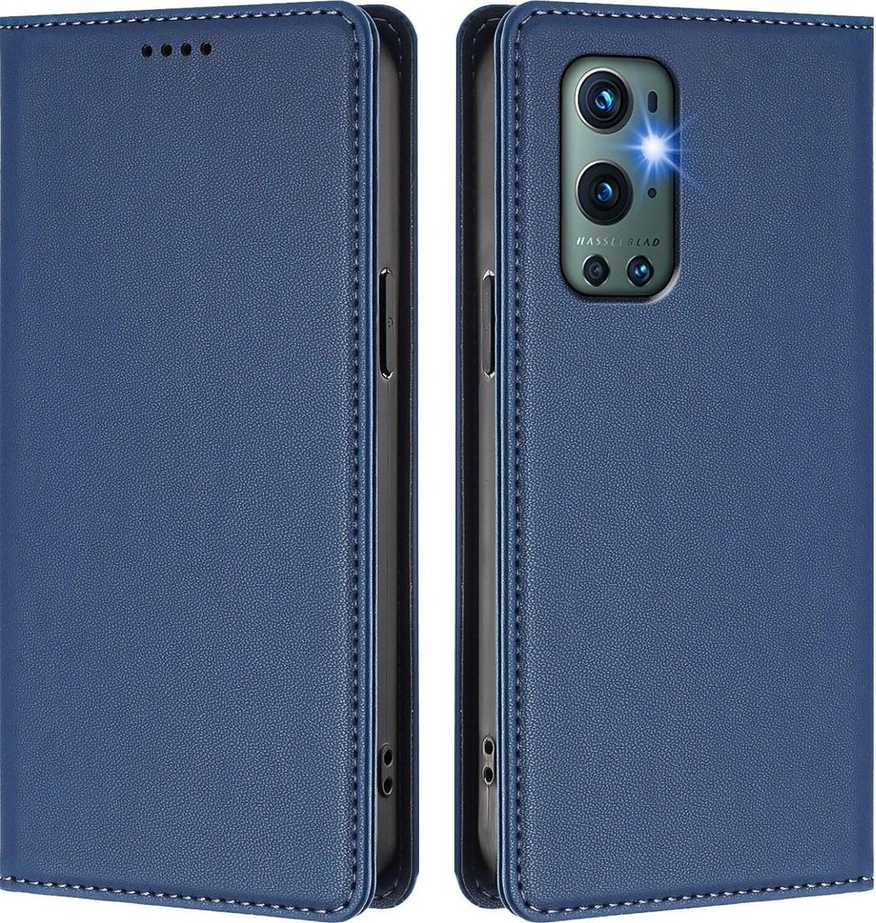Handyhülle für OnePlus 9 Pro, Kunstleder Klapphülle Stoßfeste Magnetische Hülle mit Ständer Dunkelblau
