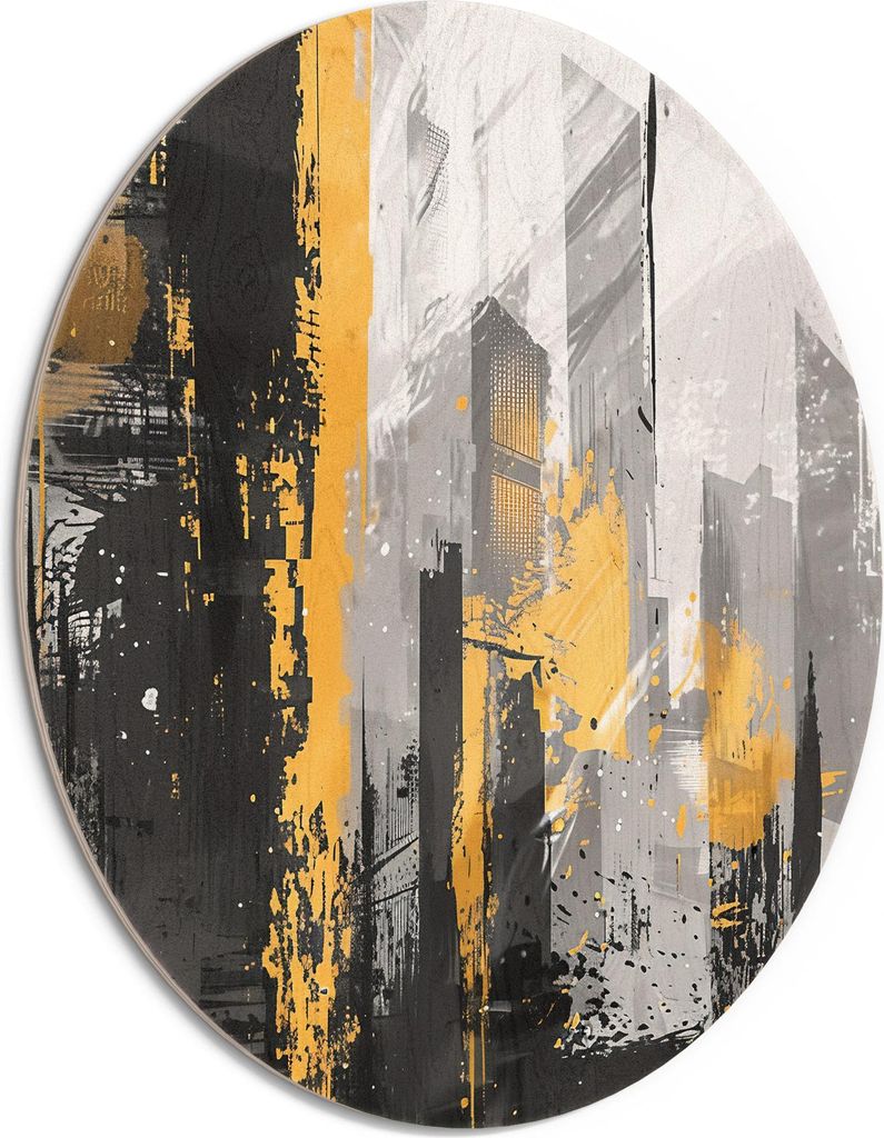DEQORI Holzbild Ø 50 cm 'Urbaner Impuls' Bild auf Holz Wandbild Kunstdruck nachhaltig