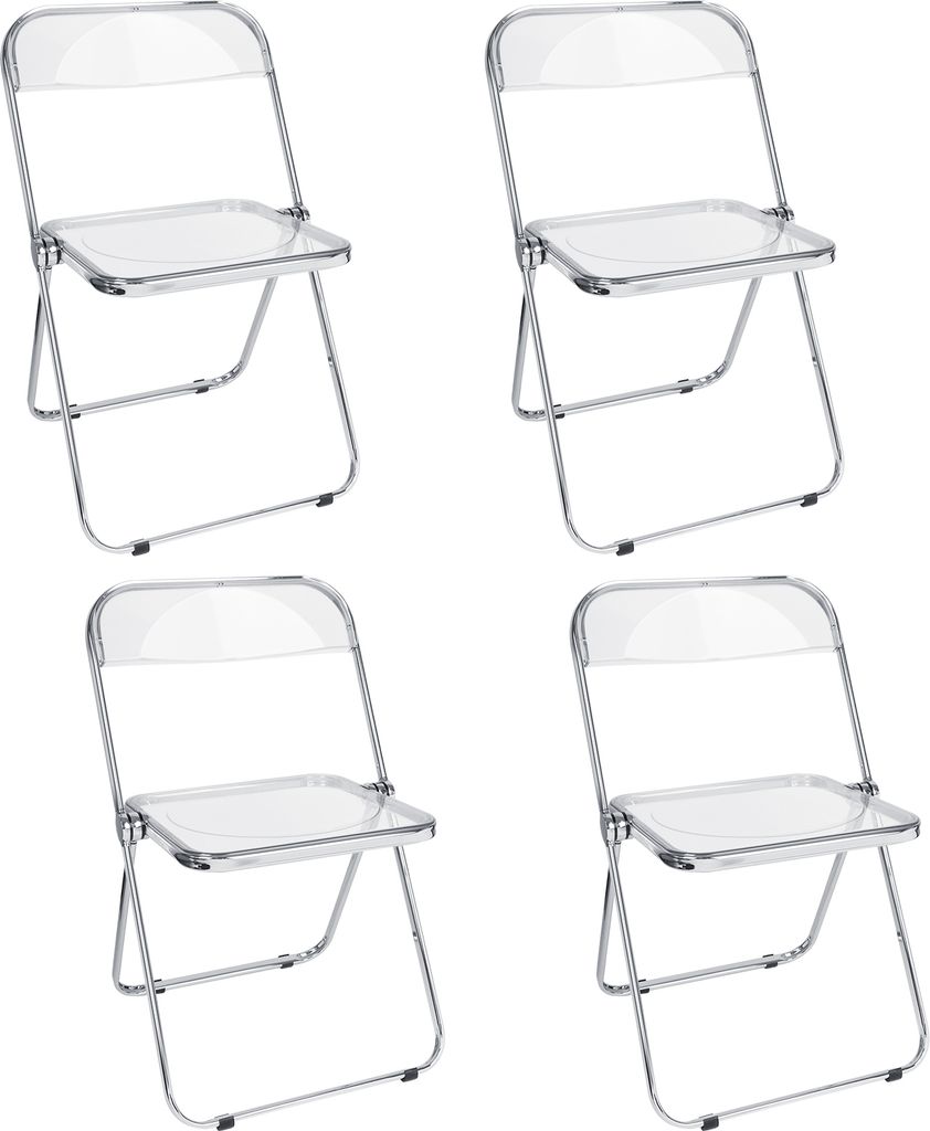 4x Acryl Transparent Klappstuhl,Kunststoff Esszimmerstuhl Make-up Stuhl Chrom Rahmen Moderner Wohnzimmersitz