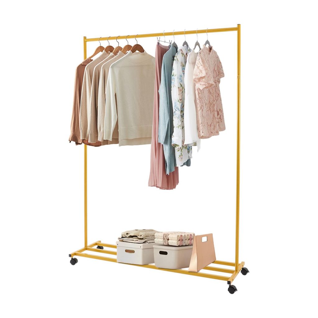 Kleiderständer Garderobenständer Metall Wäscheständer Kleiderstange Schwerlast Garderobe mit Rollen Gold