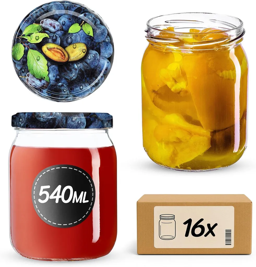 Barattoli in Vetro KADAX 540 ml per Sott'oli e Marmellate - 16 Pz