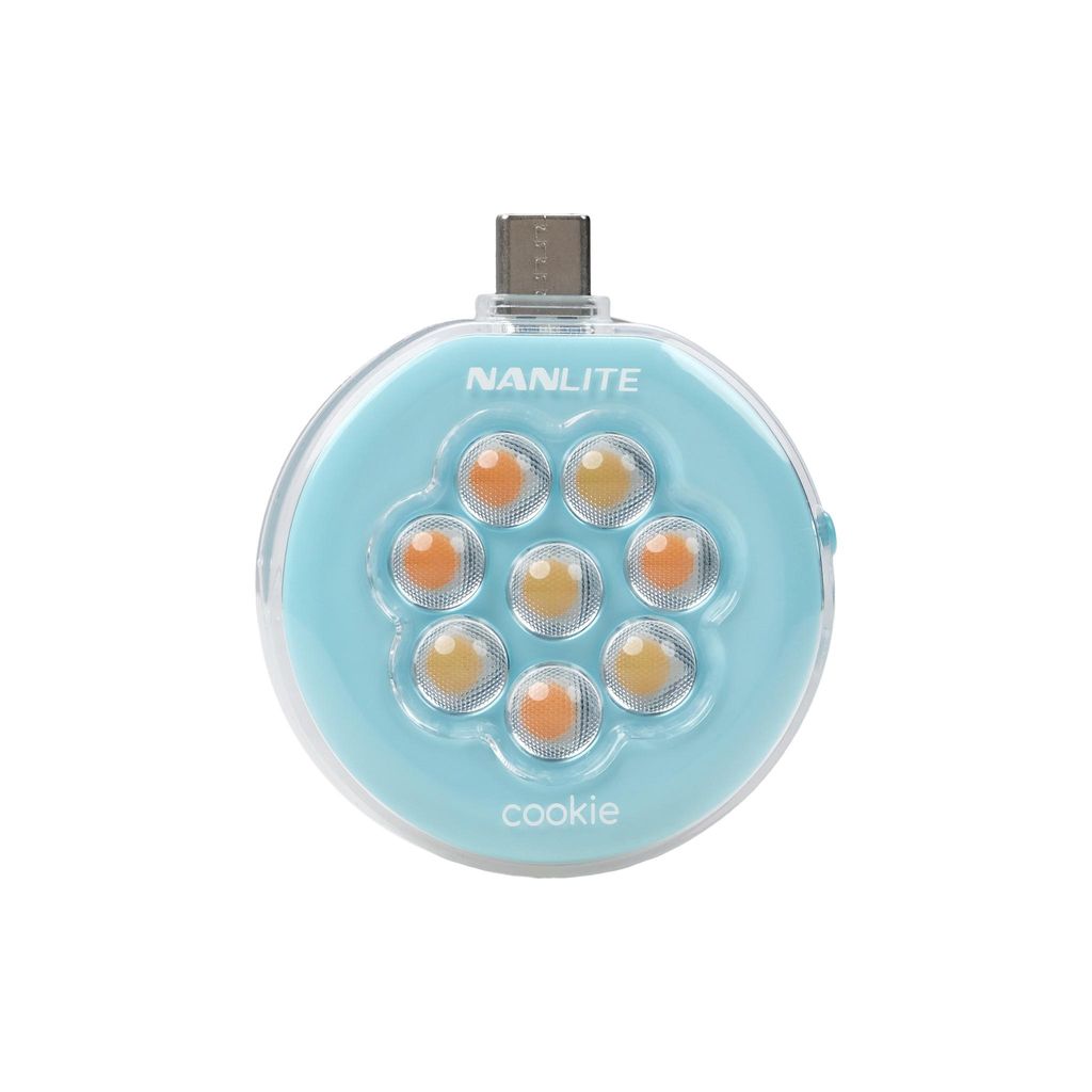 NANLITE cookie Mini Smartphone light Handy LED Leuchte rund Cyan Blue