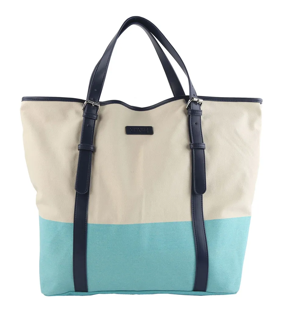 Borsa Shopper CINQUE Alberta Cream-White / Turqu - Design Esclusivo