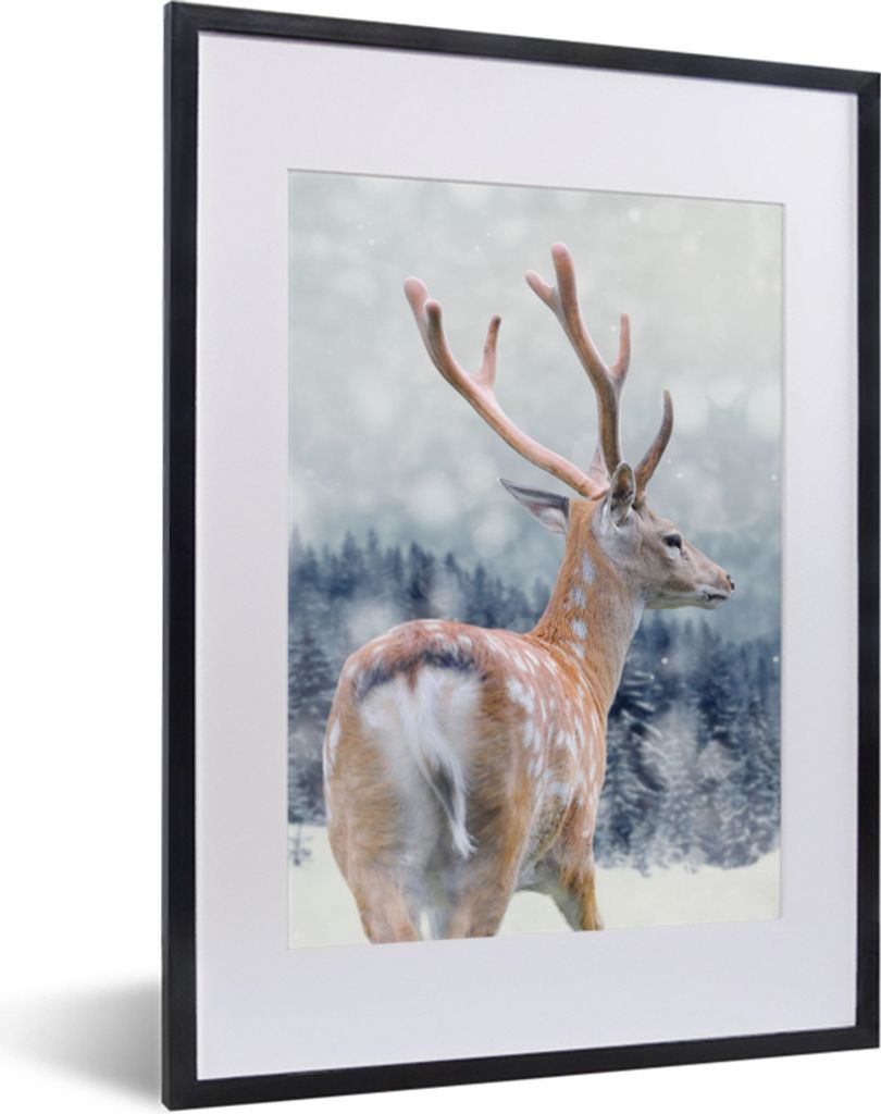 MuchoWow® Gerahmtes Poster Winter - Hirsche - Tiere 30x40 Produktbild 