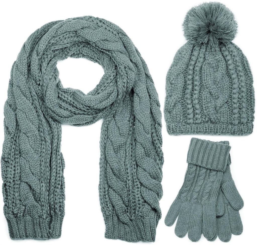 styleBREAKER Schal, Mütze und Handschuh Set, Zopfmuster Produktbild 