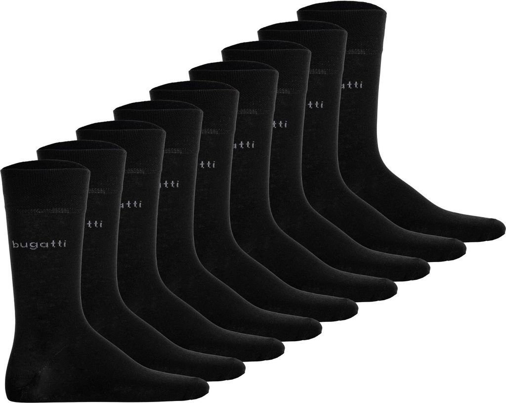 bugatti Herren Socken, 9er Pack - Socks Soft Baumwolle Uni Basic Schwarz 43-46