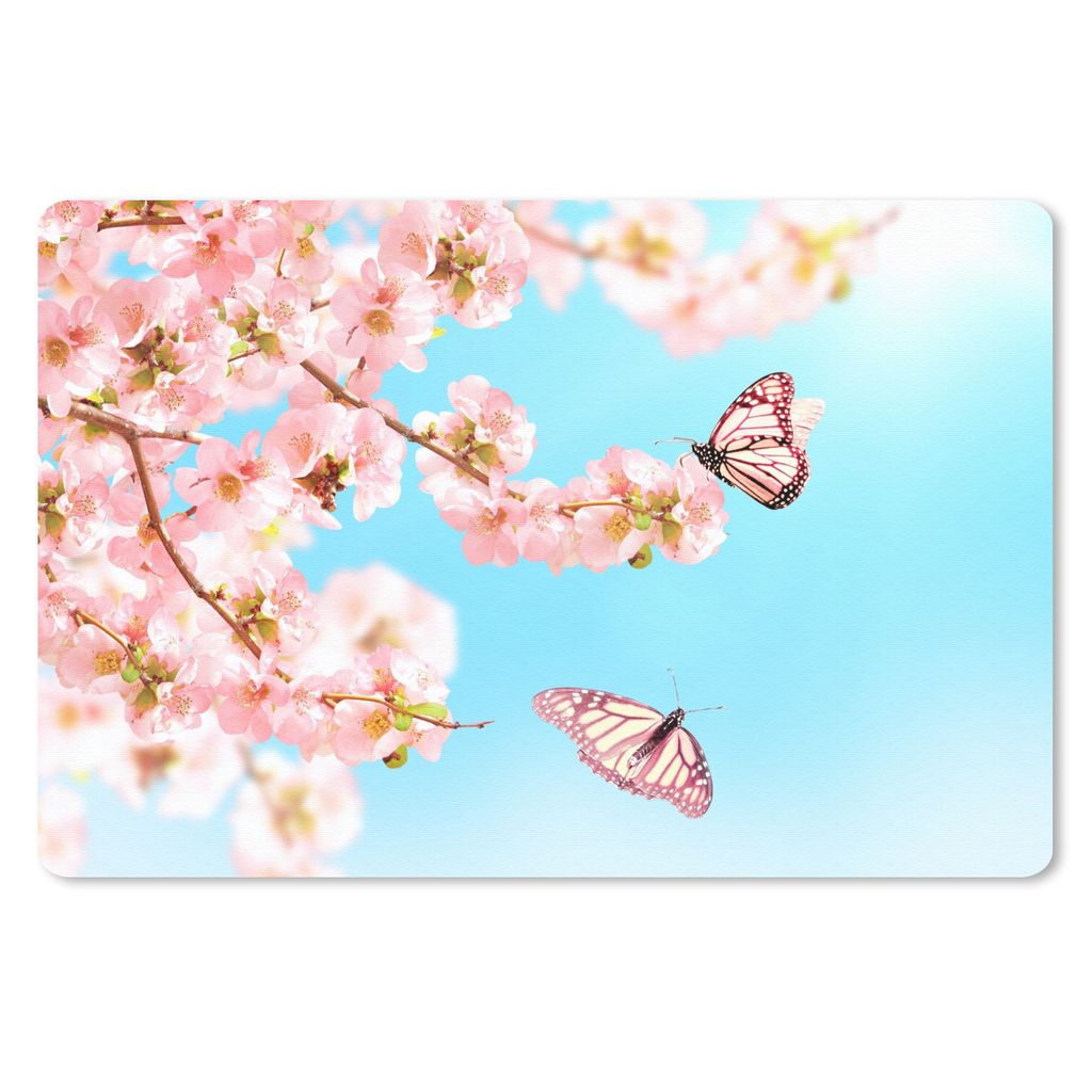 MuchoWow Schreibtischunterlage Schmetterlinge - Baum - Blumen 60x40 cm - XXL Mauspad - Großes Mauspad
