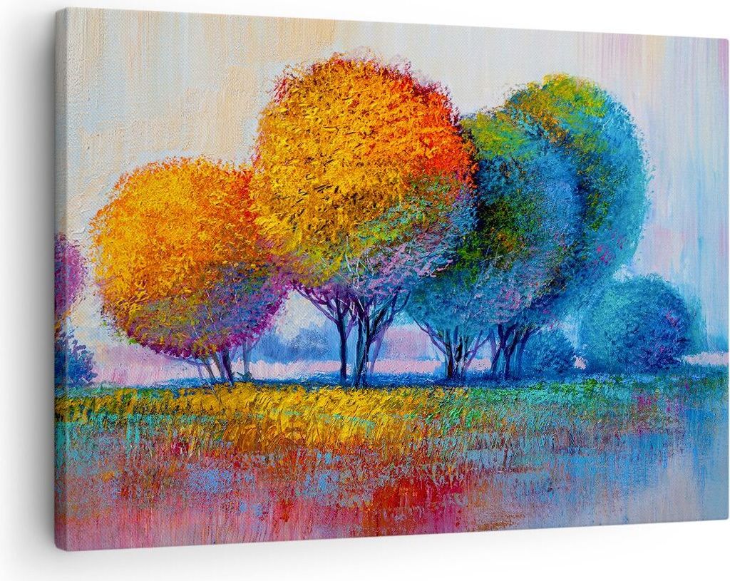 Bild auf Leinwand - Leinwandbild - Bäume Wiese Sommer - 70x50cm - Wand Bild - Wanddeko - Wandbilder - Leinwanddruck - Bilder - Kunstdruck - Wandde...