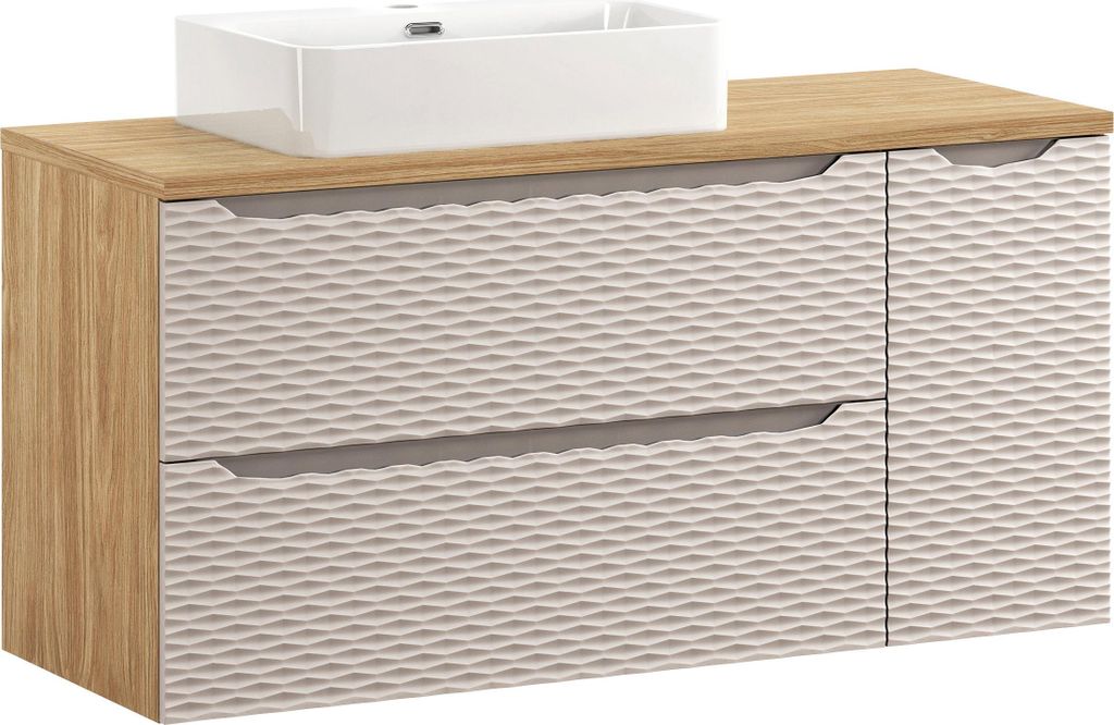Badezimmerschrank 120 Cm Mit Sockelwaschtisch - Eiche Geölt + Beige