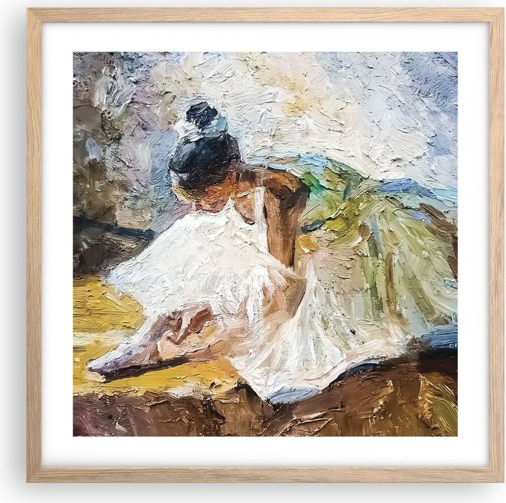 Gerahmtes Poster - Rahmen in heller Eiche - Ballerina Mädchen Öl - 50x50 cm - Wand Bild - Wanddeko - Wandbilder - Kunstposter - Wandposter - Bild...