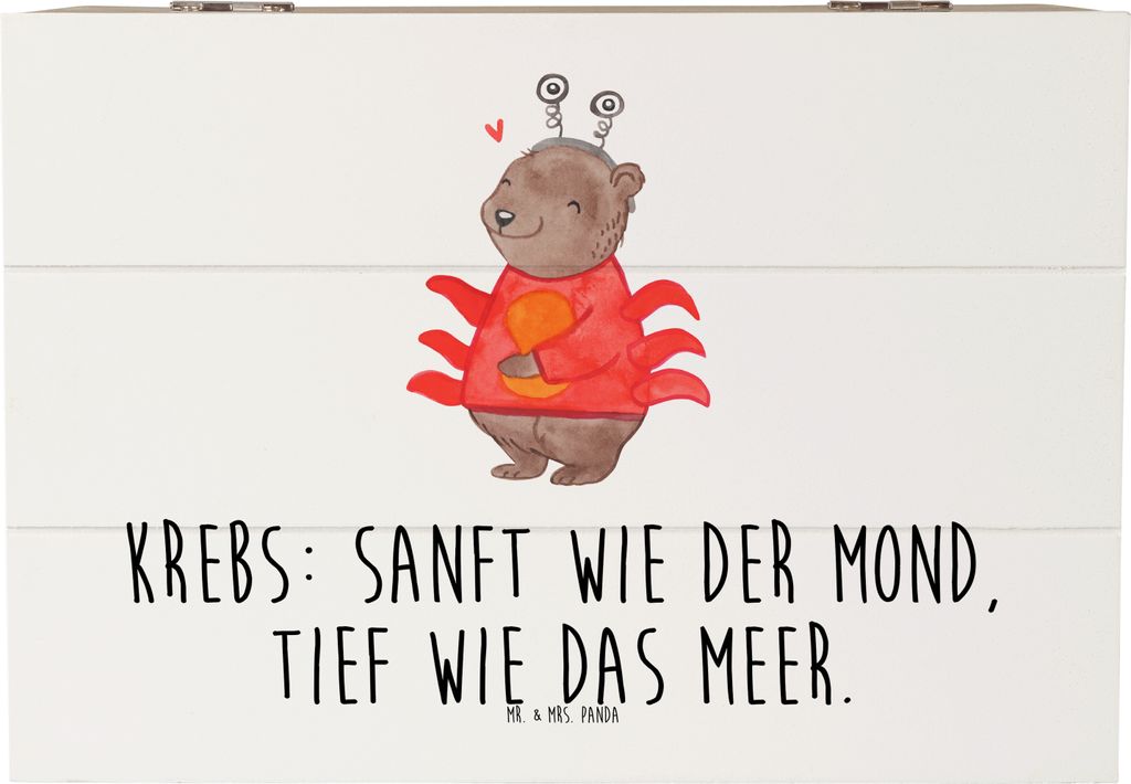 Mr. & Mrs. Panda Geschenkbox Krebs Astrologie 22 x 15 cm - Weiß - Geschenk, Aufbewahrungstruhe, Aufbewahrungsbox Holz, Box, aufbewahrungskiste mit...