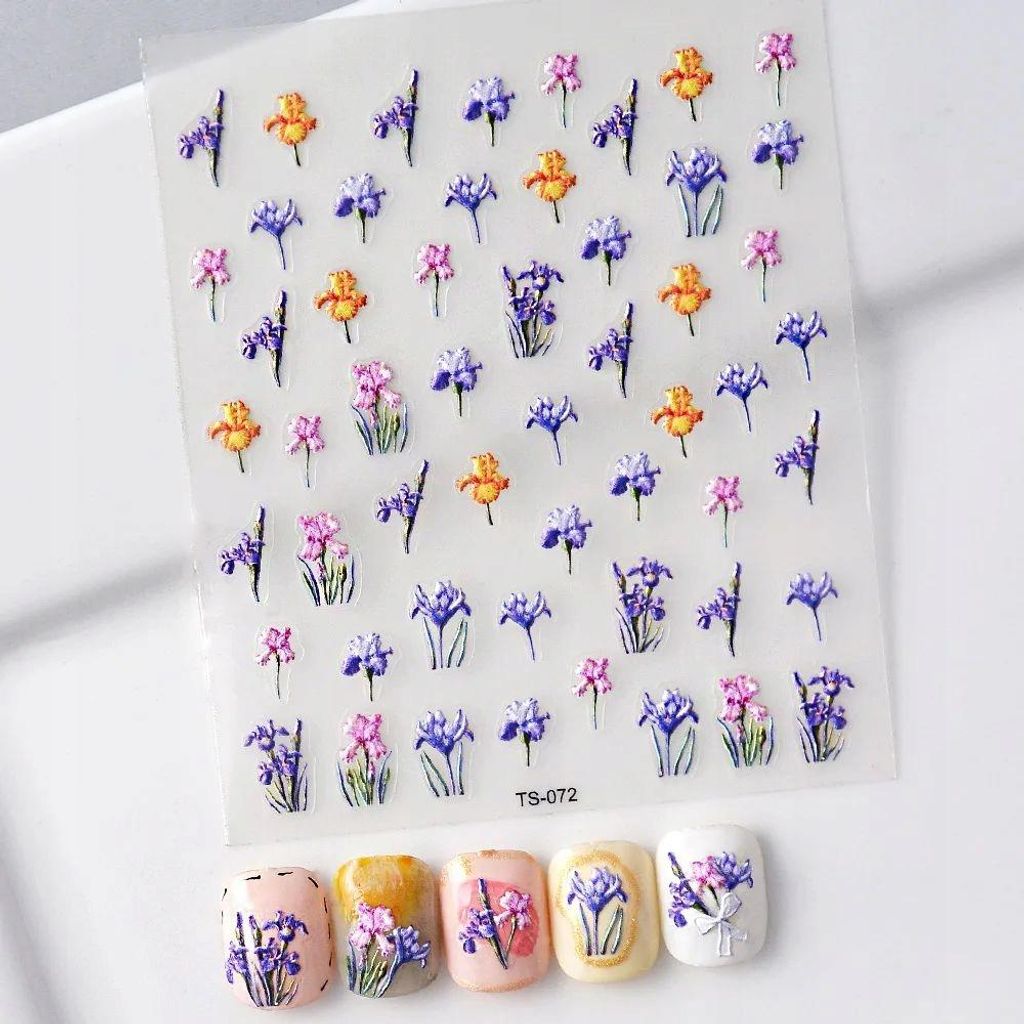 3D Nagelsticker Selbstklebend Konvexe Muster FRÜHLINGSBLUMEN WIESE