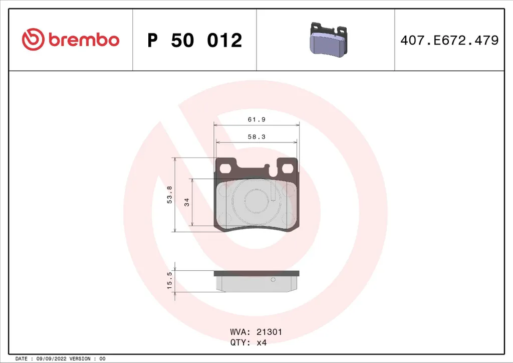 Plaquettes de frein Brembo P 50 012 pour Classe C W202 et Classe E W124