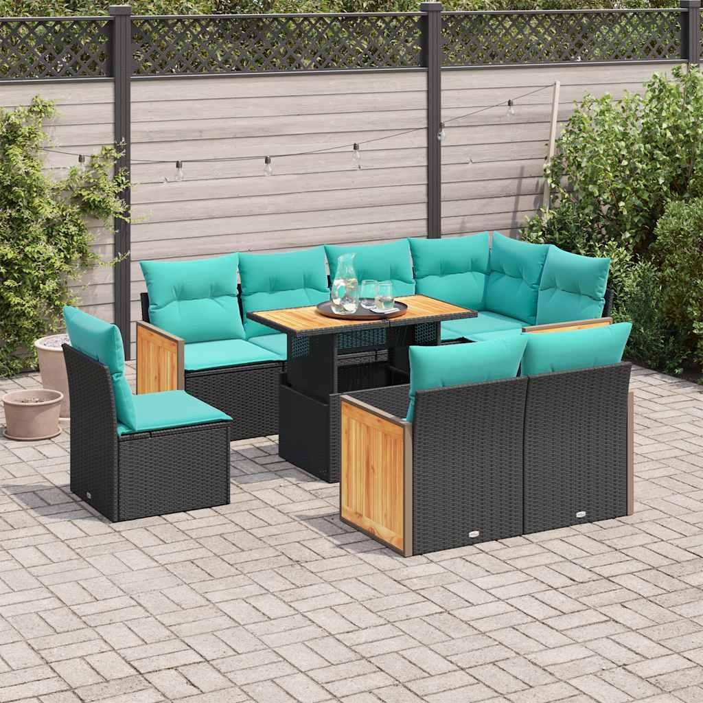 CLOIRS@ 9-tlg. Sofagarnitur Garten - Sofa-set - Gartenmöbelset - mit Kissen - Schwarz Poly Rattan