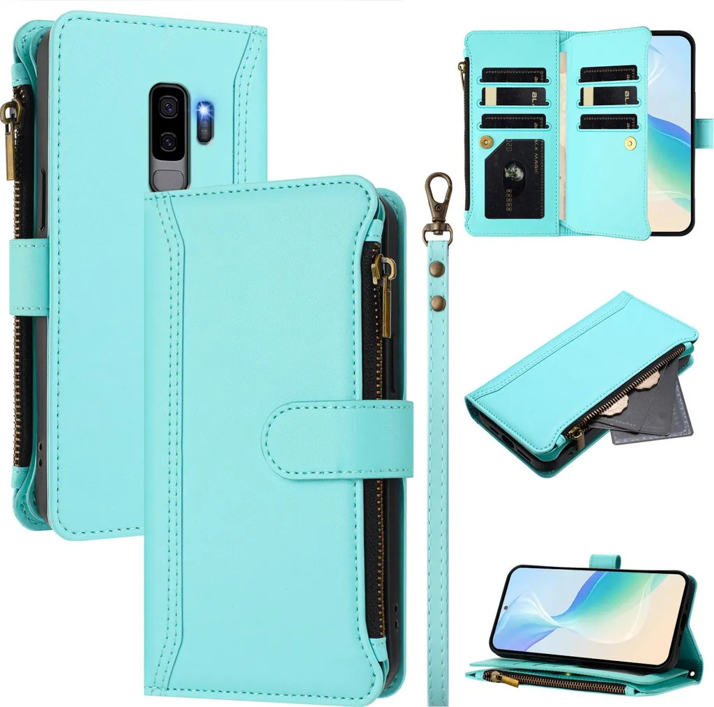 Custodia Samsung S9 Plus Portafoglio Zip Verde Menta - Protezione Vera