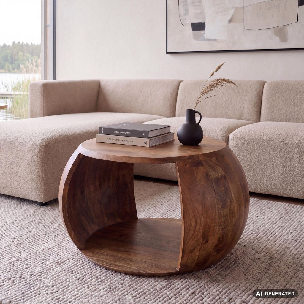 FineBuy Couchtisch Mango Massivholz rund 60 cm x 46 cm x 36 Produktbild  KI-generiertes Bild