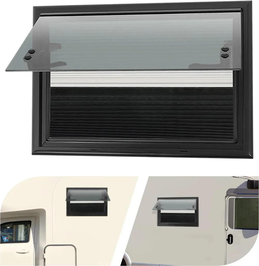 Fenêtre de camping-car 50x35 cm en verre trempé et cadre aluminium noir