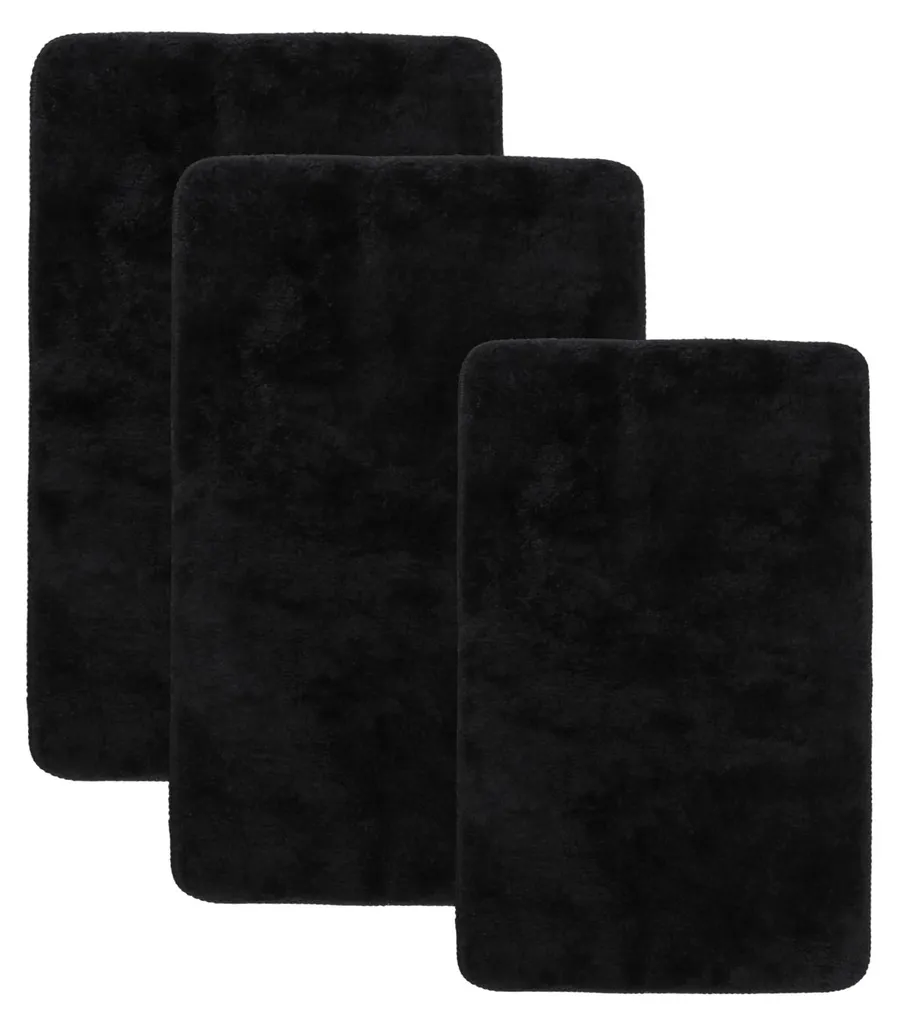 Tapis de bain antidérapant lot de 3 pièces Noir contre les glissades