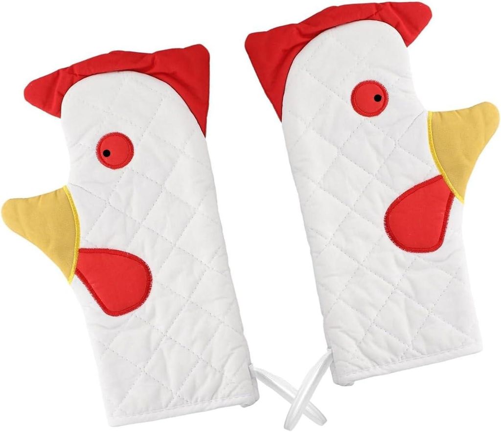 hitzebeständige Ofenhandschuhe mit Hahnenmotiv und Riemen, zum Kochen, Grillen und Barbecue
