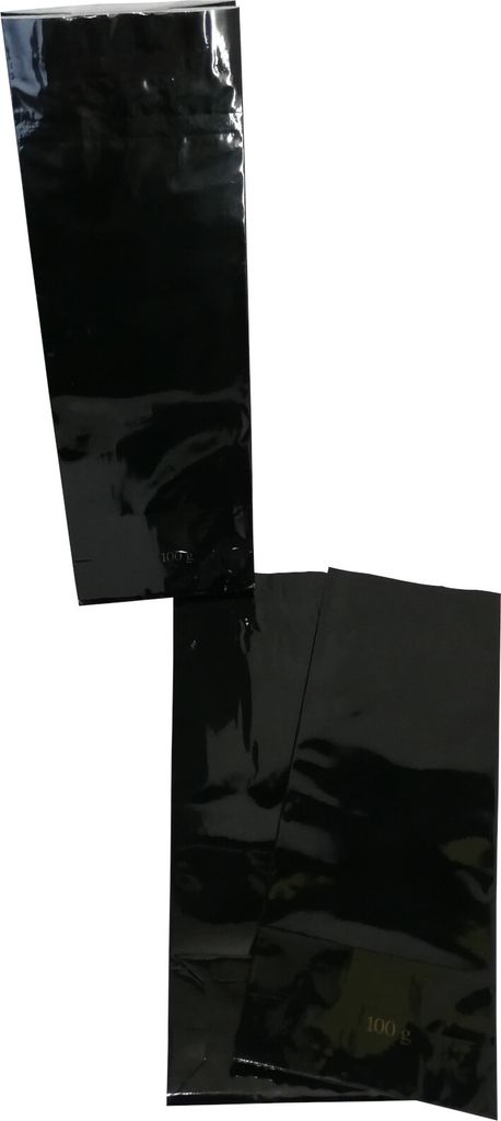 100 Teetüten 100 g schwarz OPP/ Kraftpapier / PET-Blockbodenbeutel 70+40 x 205