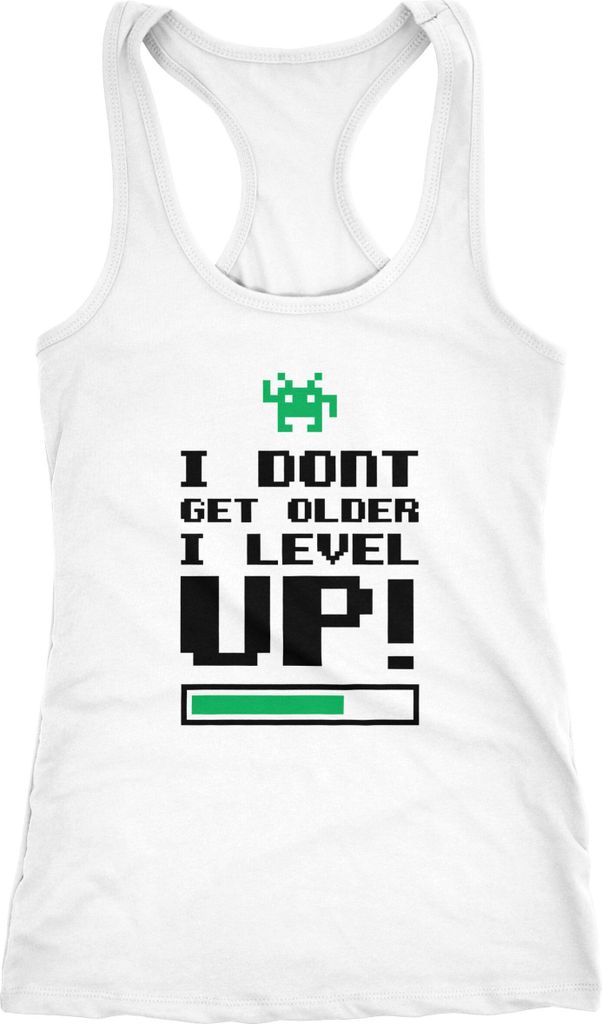 Damen Tanktop I dont get older I level up Gamer Spruch Racerback Moonworks weiß XS