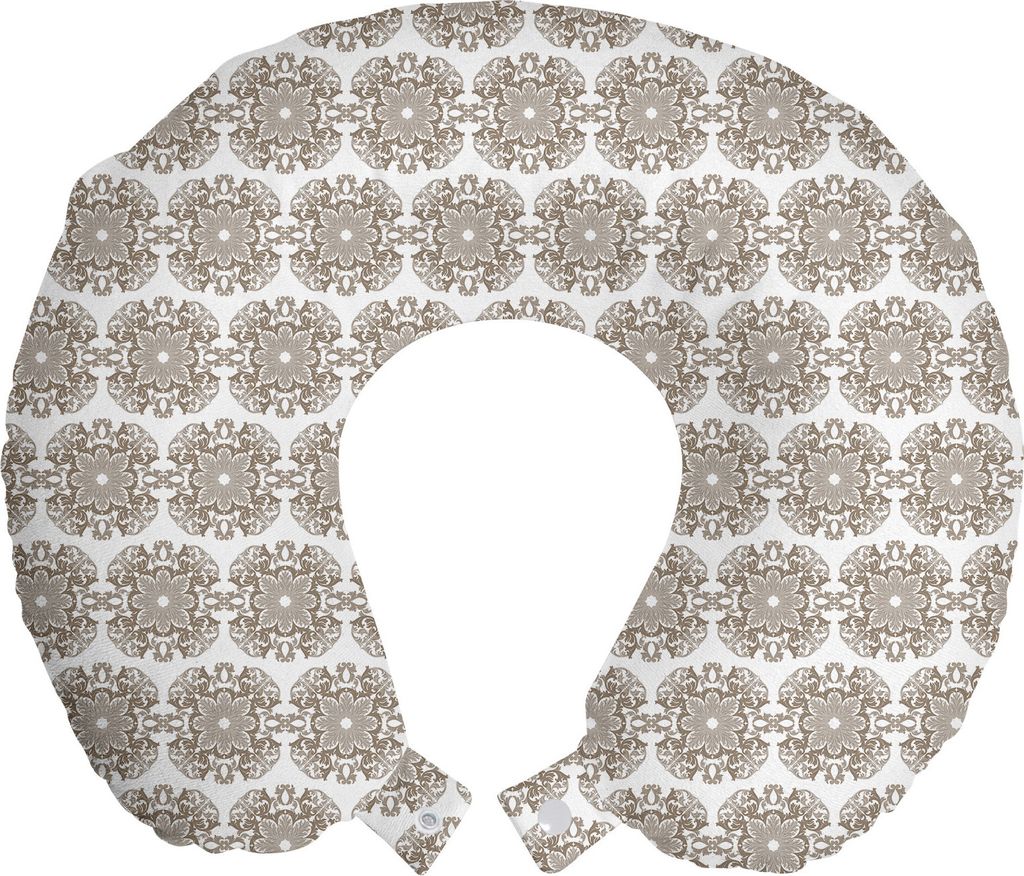 ABAKUHAUS Taupe Reisekissen Nackenkissen, Weinlese-runde Barock, Schaumstoff Reiseartikel für Flugzeug und Auto, 30x30 cm, Taupe Weiß