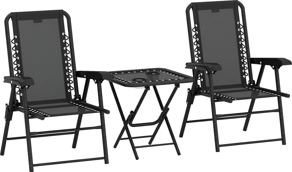 Ensemble Bistrot de Jardin Pliant en Métal Noir Résistant aux Intempéries
