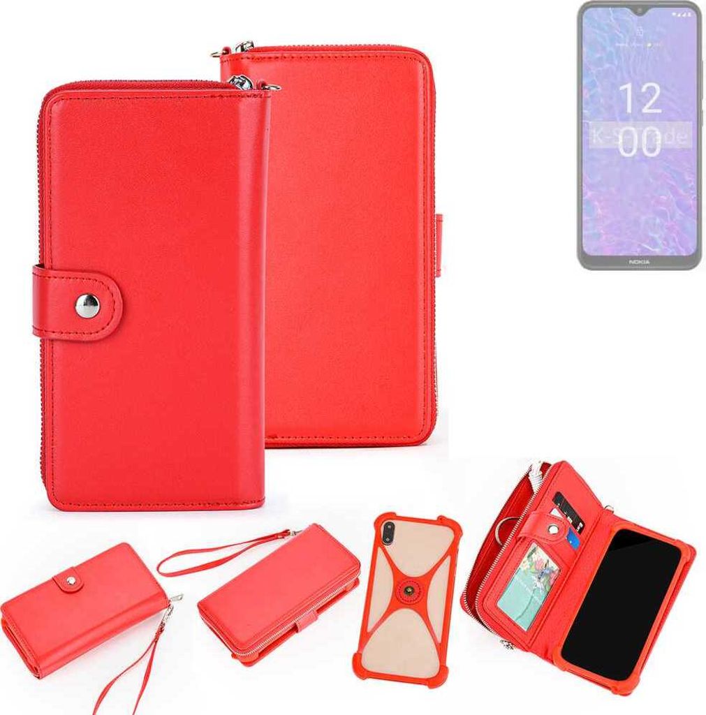 K-S-Trade 2in1 Schutzhülle Portemonnee Handyhülle mit Bumper kompatibel mit Nokia C210 Hülle Case Etui Geldbörse Smartphone rot (1x)