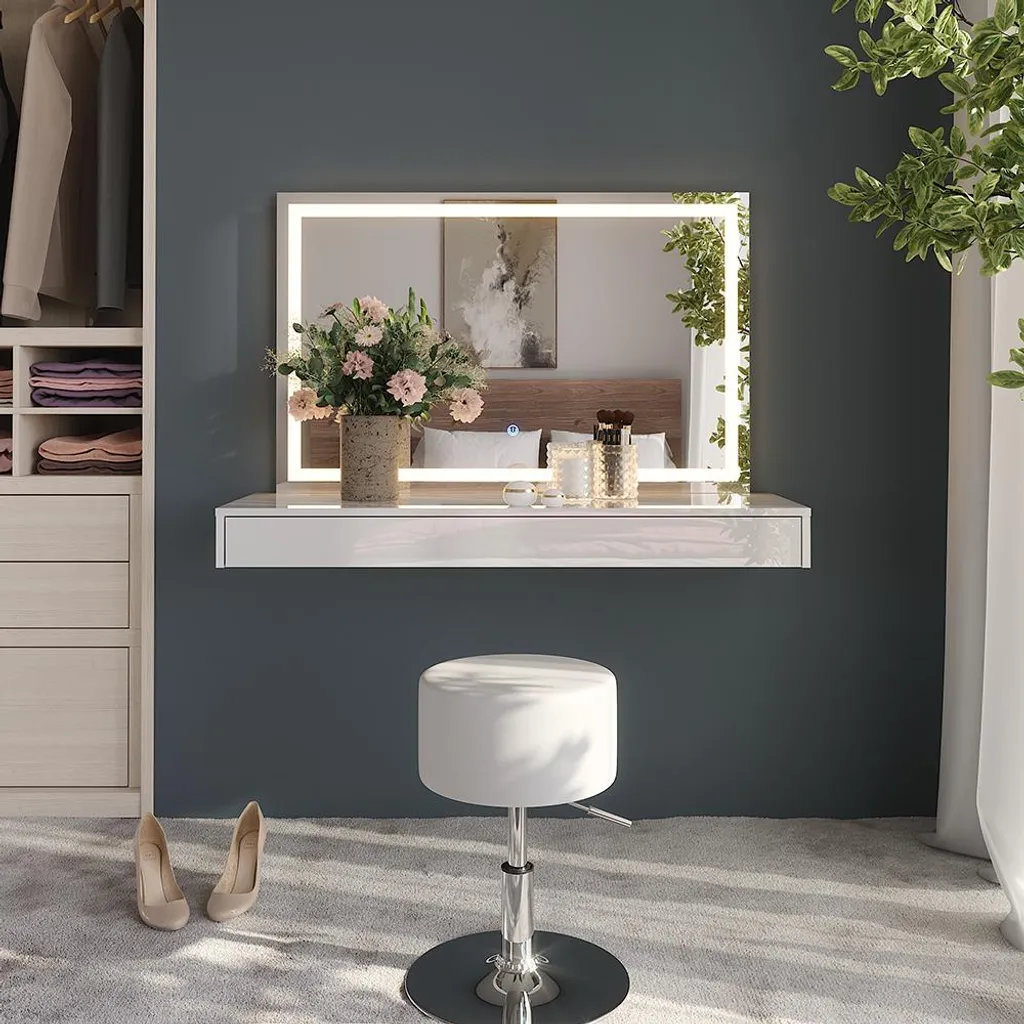 Grande Coiffeuse Vicco Sherry Blanche 120cm - Espace Maquillage avec Miroir