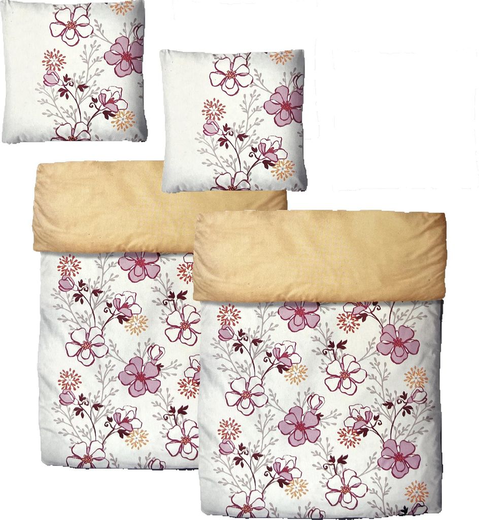 Baumwolle Satin Wendebettwäsche Blumen Weiß Orange 155x220 Produktbild 