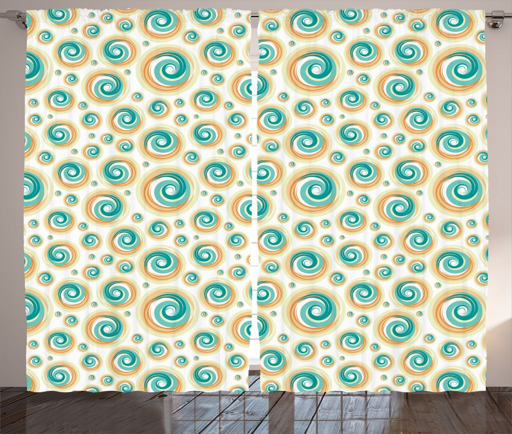ABAKUHAUS Geometrisch Rustikaler Gardine, Spiral Kreis Tile, Schlafzimmer Kräuselband Vorhang mit Schlaufen und Haken, 280 x 175 cm, Teal orange