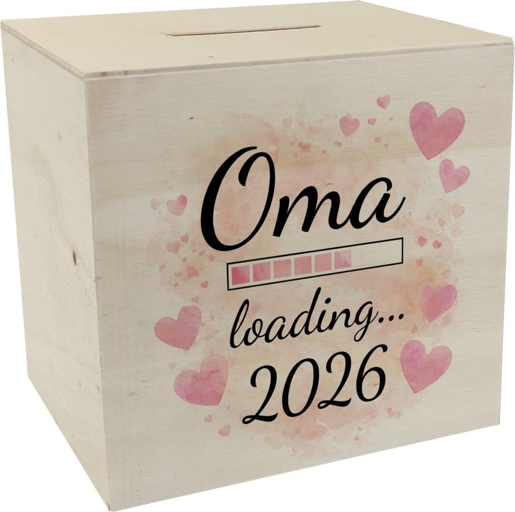 Rosa Herzen Oma loading Spardose aus Holz 2026