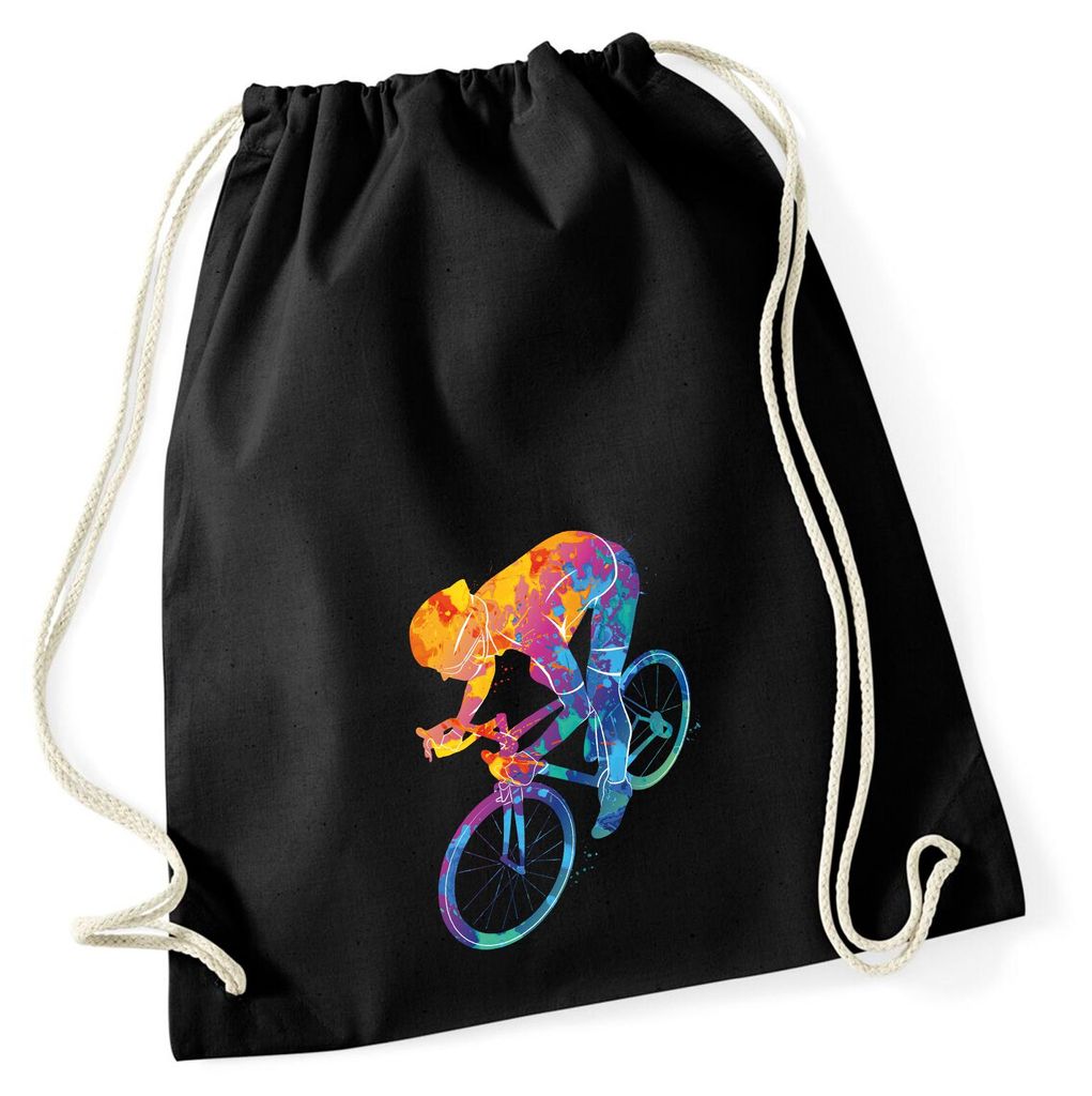 Huuraa Turnbeutel Radsport bunte Silhouette 12 Liter Black Baumwolle Rucksack Geschenkidee