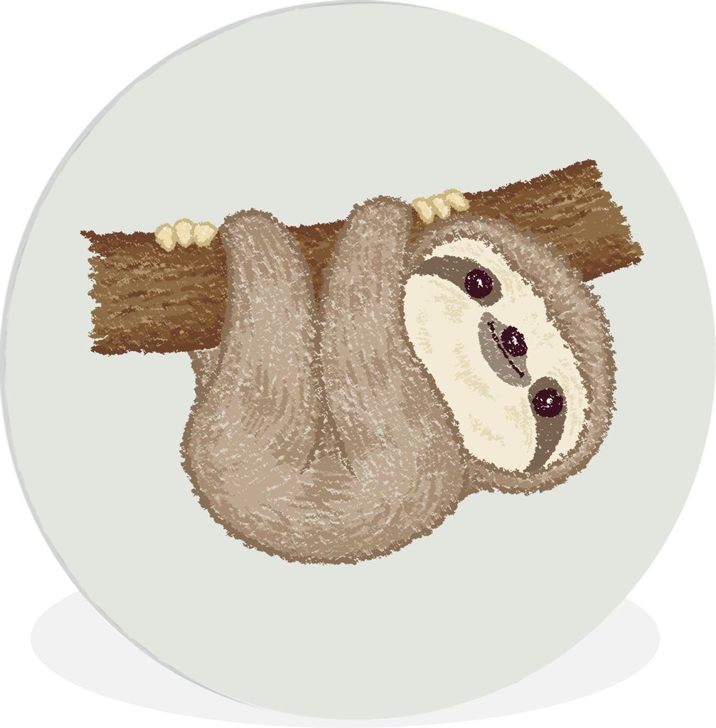 MuchoWow Rundes Wandbild - Runde Bilder Illustration eines hängenden Faultiers für Kinder Ø 60 cm Kreis Wanddekoration Kunststoff - Wandkreis ...