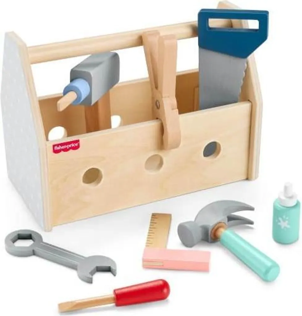 Fisher-Price Coffret à outils en bois 3 lat(a) robuste pour enfants