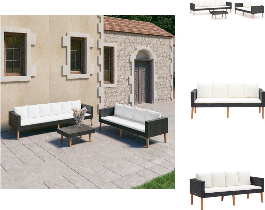 vidaXL 3-tlg. Garten-Lounge-Set mit Kissen Poly Rattan Schwarz - Gartenmöbel-Sets