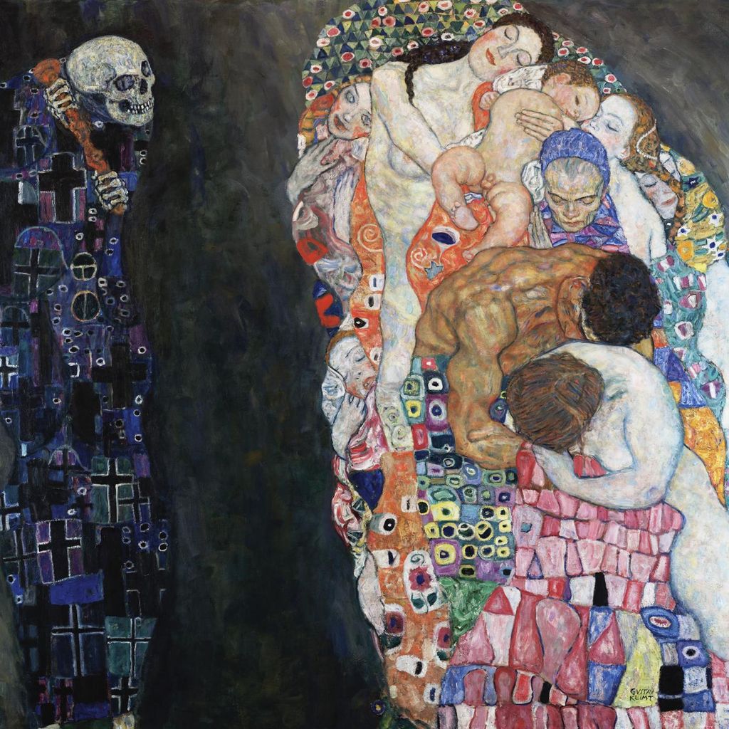 Plakat 40x40cm Tod und Leben, Gustav Klimt Vintage für das Wohnzimmer