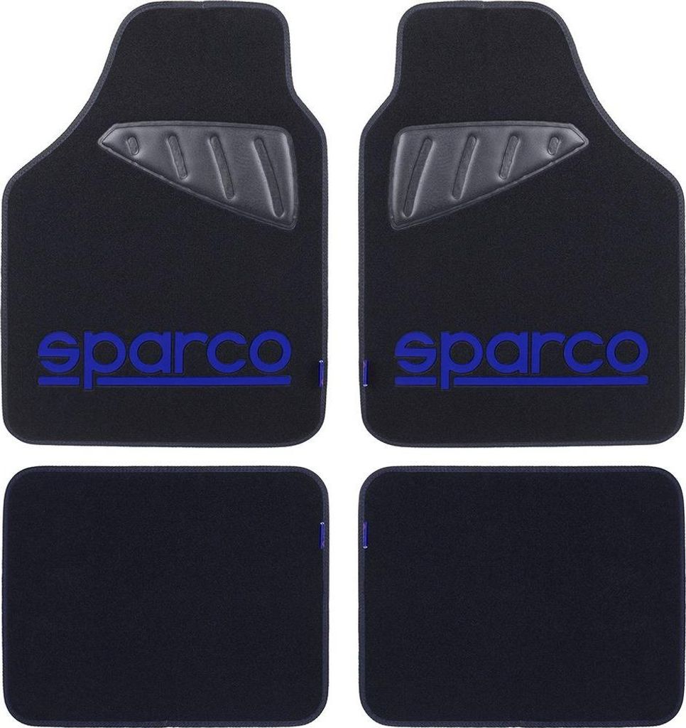 Sparco Komplettset SPC19 Universal Autoteppiche in Schwarz/Blau, Polyesterteppich