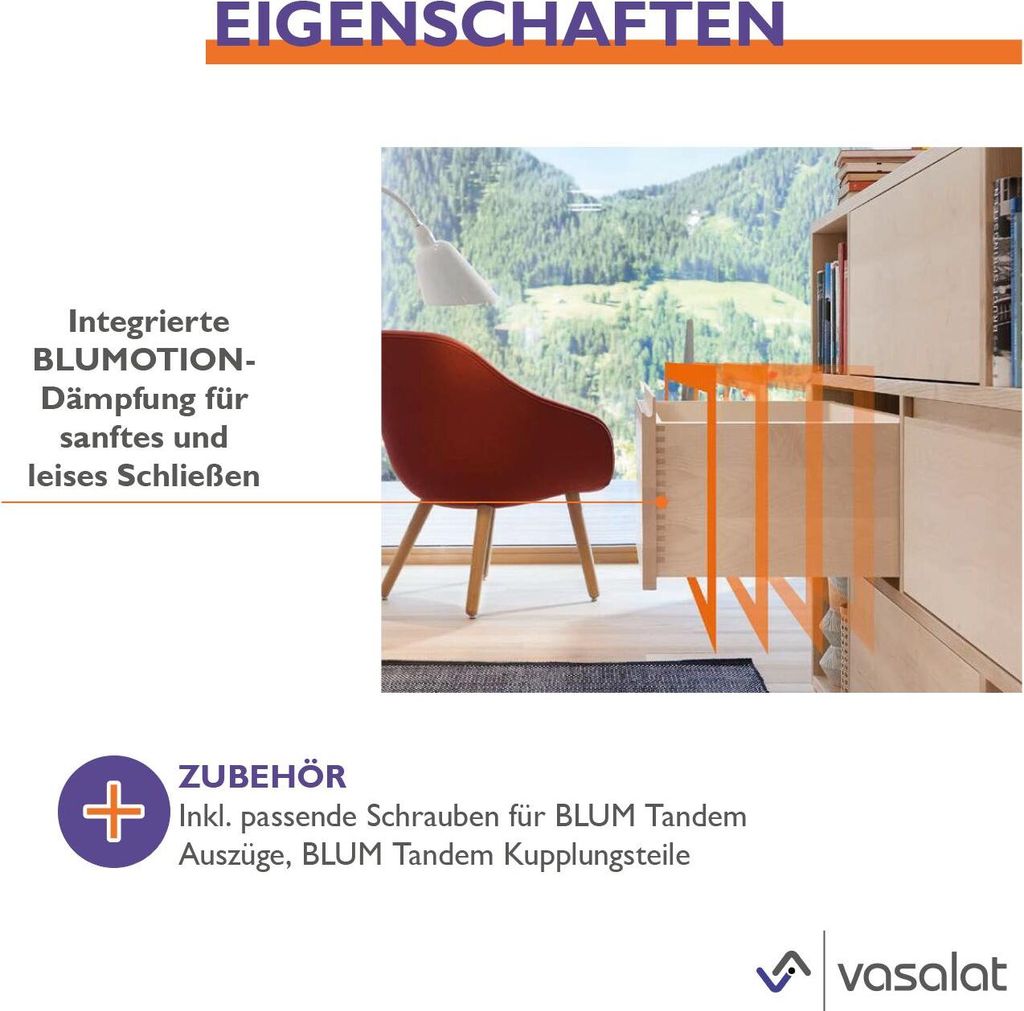 Blum Tandem Teilauszug Set, Schubladenauszug 400mm Blumotion mit praktischer Blum Kupplung, Schubladenführung Tragkraft 30kg - 1 Paar Schubladensc...