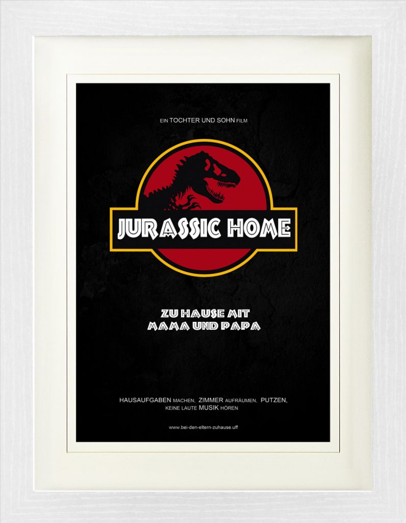 Spaß Gerahmtes Bild Mit Edlem Passepartout | Wand-Bilder | Im Bilderrahmen - Jurassic Home, Zu Hause Mit Mama Und Papa (40 x 30 cm)