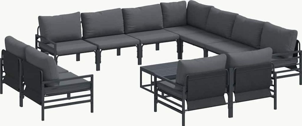 vidaXL Gartensofa-set mit Kissen 12 pcs Schwarz Stahl