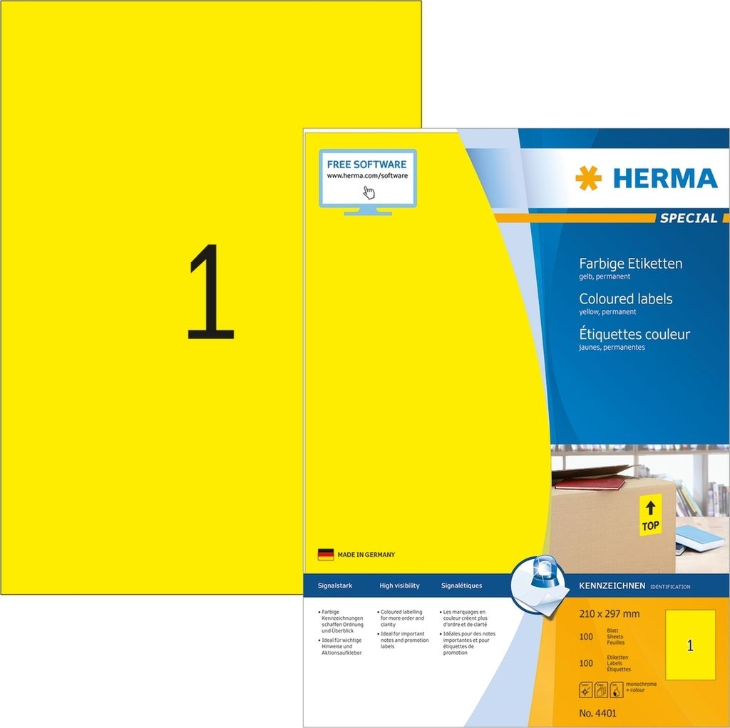 HERMA - Etikett 4401 210x297mm A4 gelb 100 Stück
